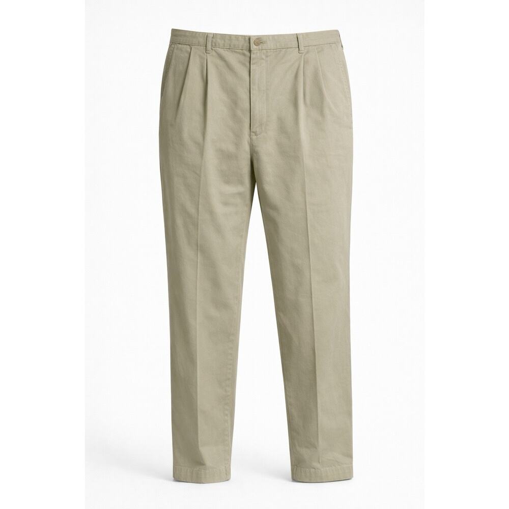 Sun River Mens Khaki Pleated Pants 42x30 Beige Cotton Casual Dress Chinos
